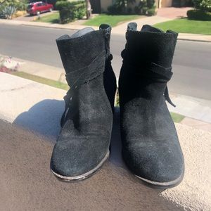 Black suede heeled boots